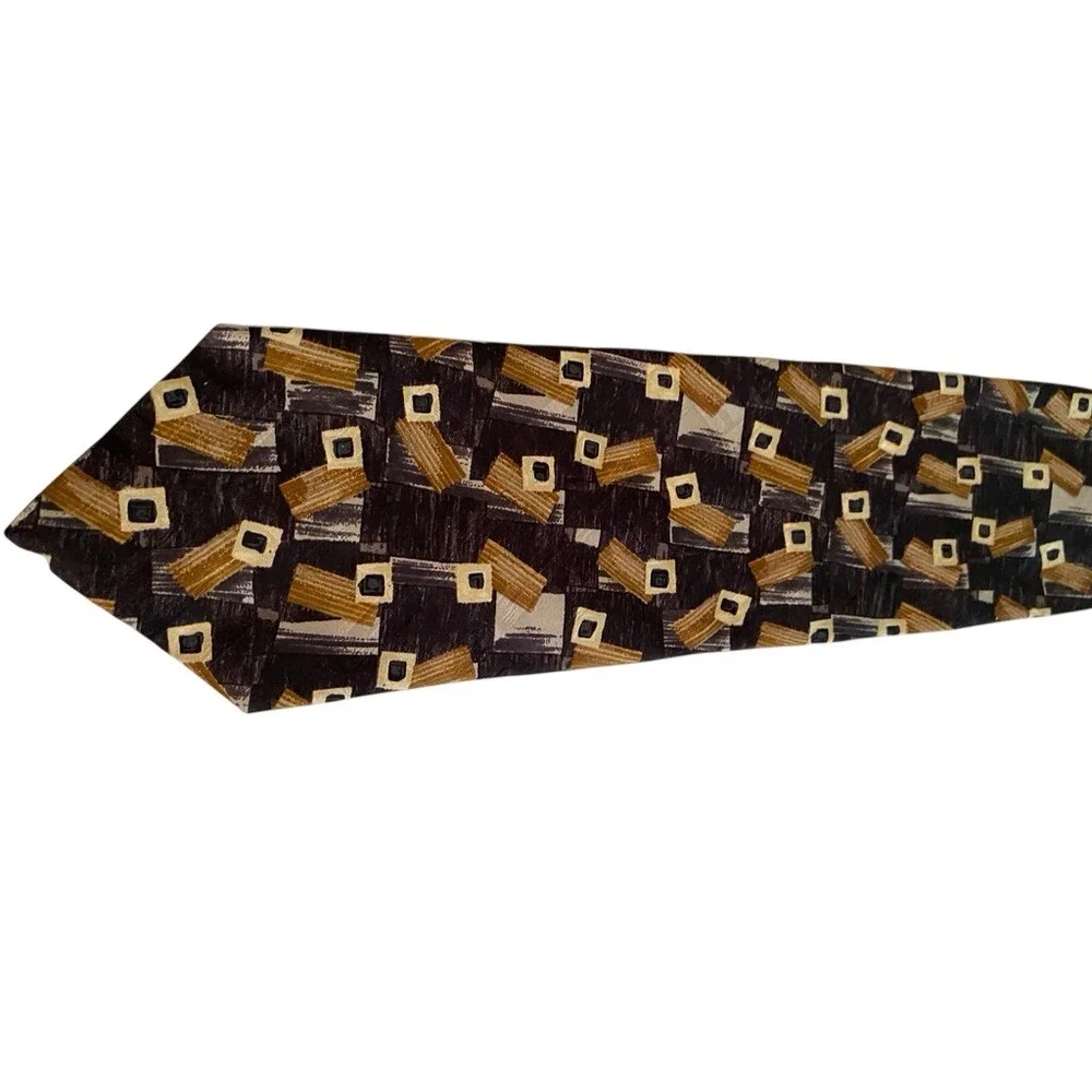 Zylos‎ George Machado Mens Silk Tie Abstract Geometric Brown Gray Made in USA
